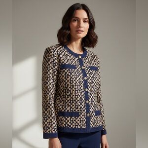 Papell Boutique Vintage Navy and Gold Blazer Jacket- Size 14